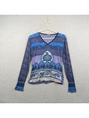 Y2K Lotus Tees Organic Long Sleeve Top Boho Indie Festival Paisley Floral Sz L